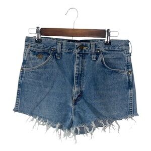 Wrangler Cowboy Cut Collection Blue Denim Jean Shorts Raw Cutoff Hem Size 29